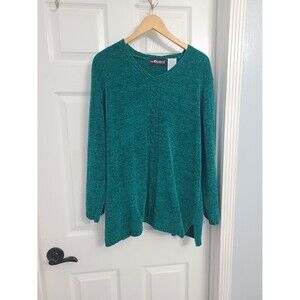 teal Sag Harbor Woman V-neck knit sweater Sz 1X a subtle braided front panel